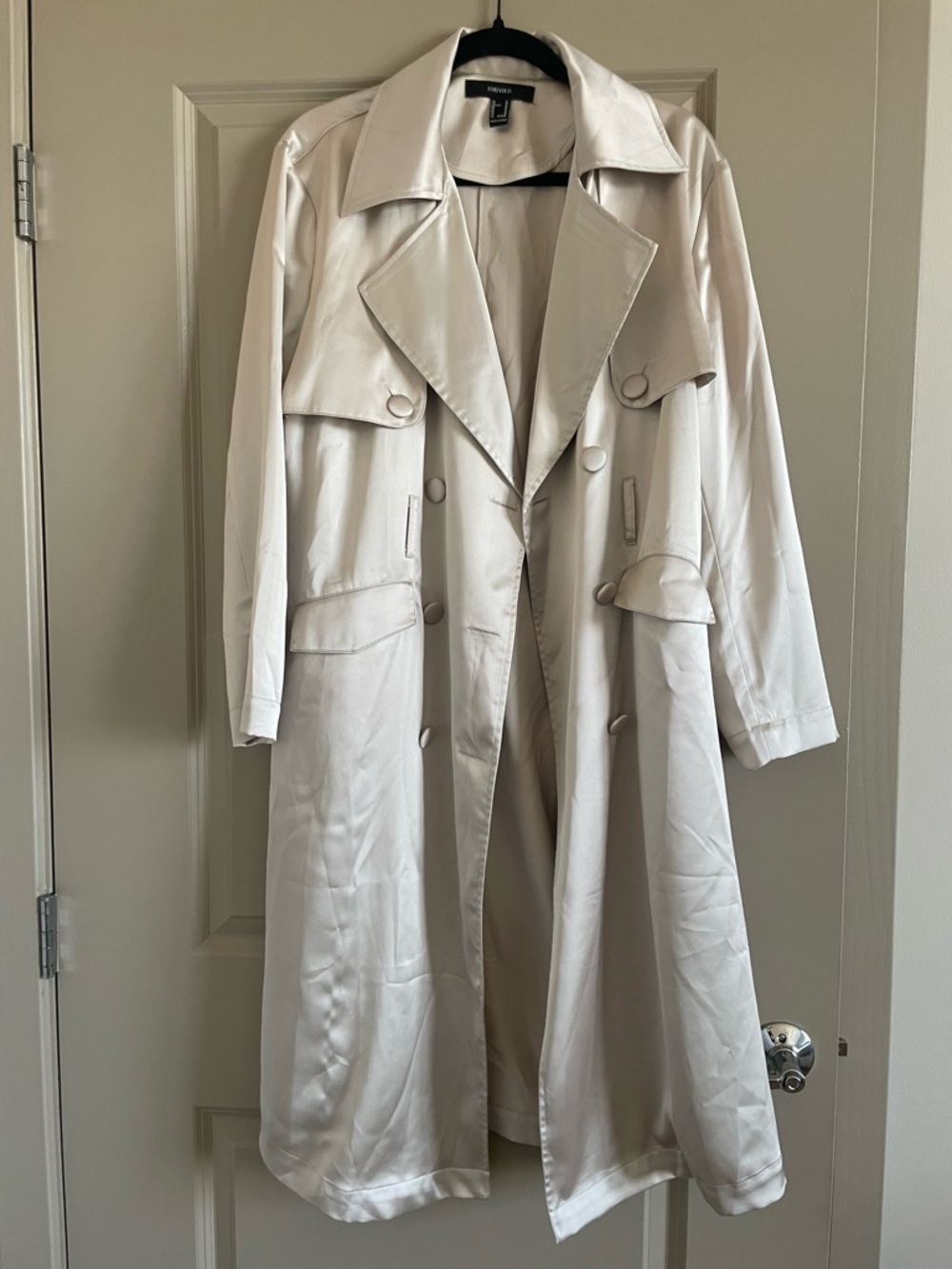 NWT Forever 21 Champagne Double-Breasted Satin Trench Coat